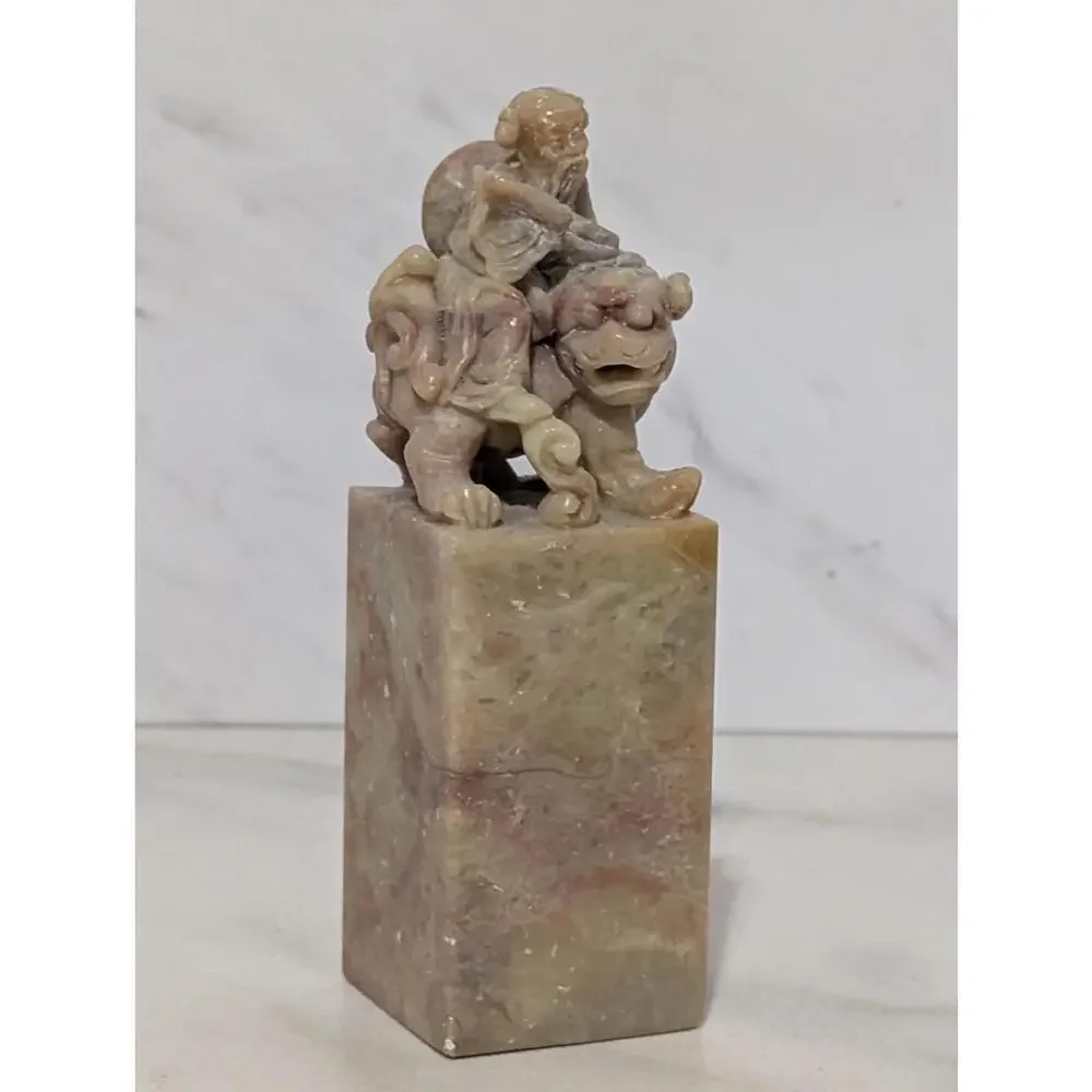 Chinese Carved Stone Figurine of a Man on a Mythical Creature Chung-Li Chuan